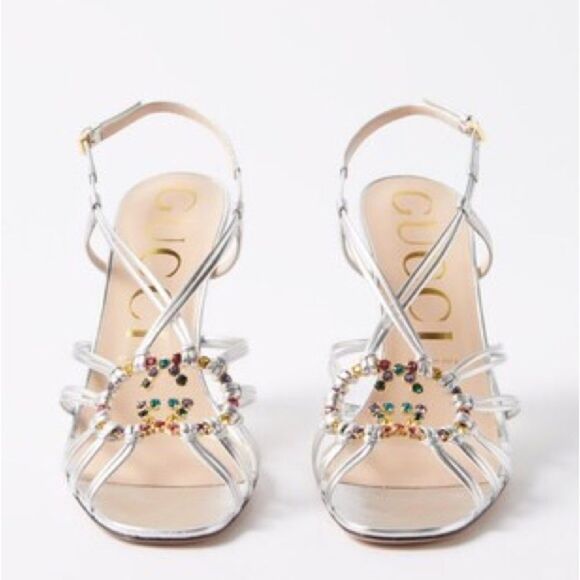 Gucci Women's Isa Crystal Embellished Interlocking G Slingback High Heel Sandals - Picture 6 of 10